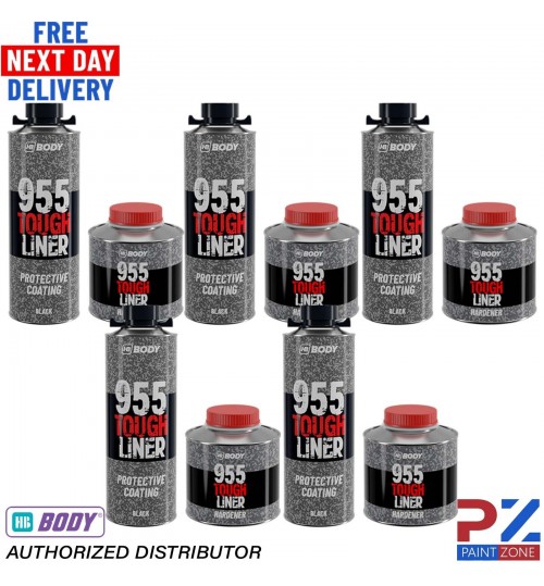 5x HB BODY 955 TOUGH BED LINER COATING 5 BOTTLE KIT WITH HARDENER - BLACK